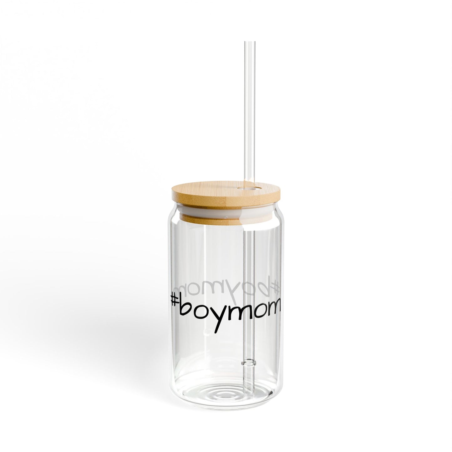 #boymom Glass with Lid and Straw (16oz)