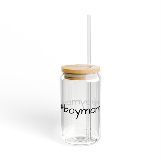 #boymom Glass with Lid and Straw (16oz)